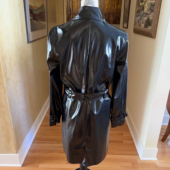 Anne Klein Black Rain Coat Slicker Trench Coat Style Size Medium - Picture 6 of 15